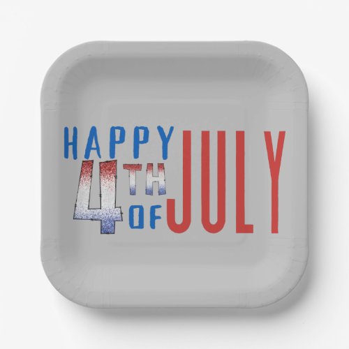 Happy 4th of July Shimmer Word Art  Paper Plates