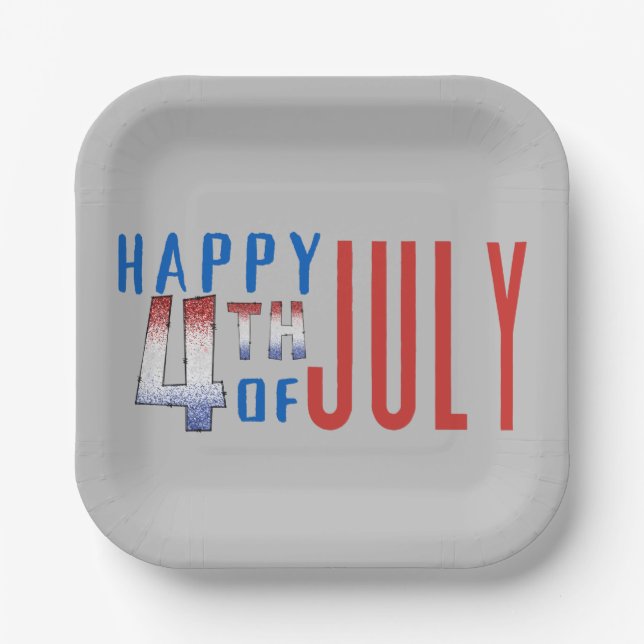 Happy 4th of July Shimmer Word Art  Paper Plates (Front)
