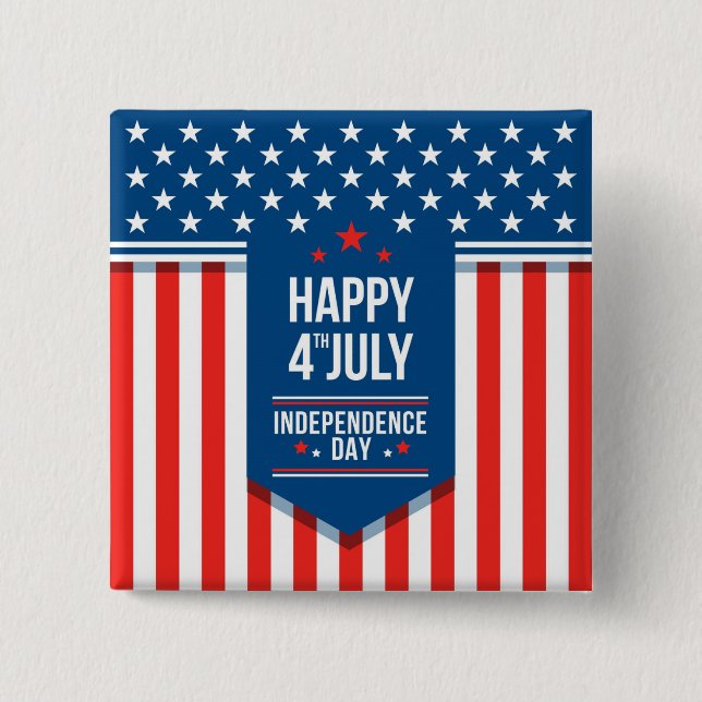 Happy 4th of July Stars and Stripes   Button (Front)
