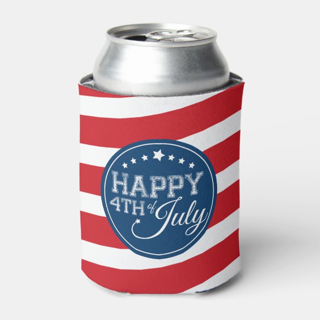 Happy 4th of July Stars and Stripes Can Cooler (Can Front)