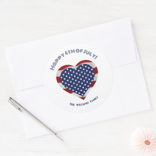 Happy 4th of July Stars and Stripes Heart Classic Round Sticker