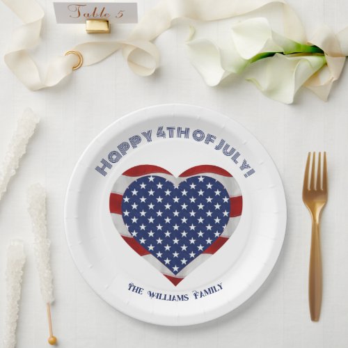 Happy 4th of July Stars and Stripes Heart Paper Plates