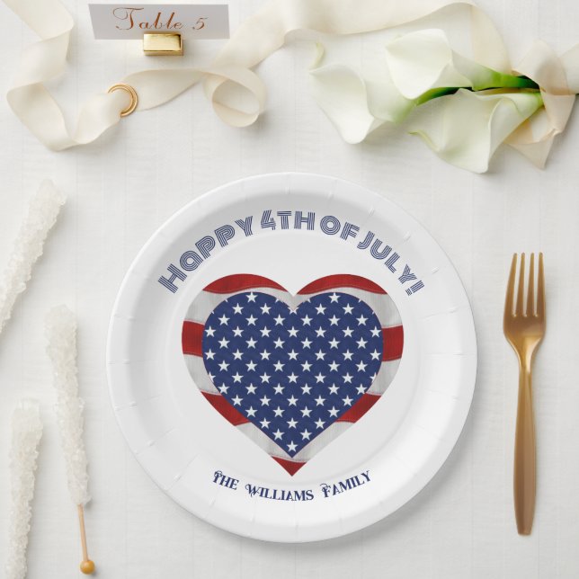 Happy 4th of July Stars and Stripes Heart Paper Plates (Wedding)