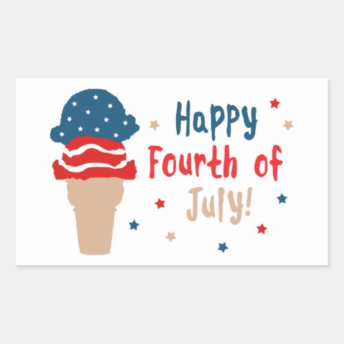 Happy 4th of July Stars and Stripes Ice Cream Rectangular Sticker