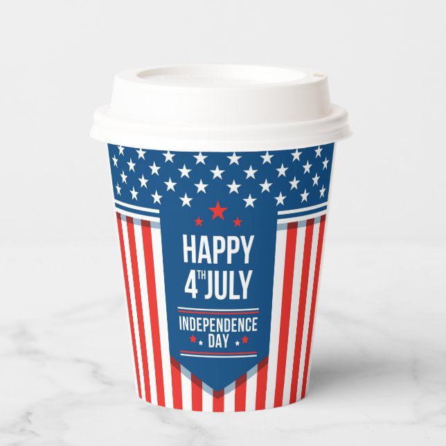 Happy 4th of July Stars and Stripes Paper Cups (Front)