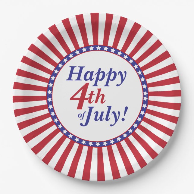 Happy 4th of July Stars and Stripes Paper Plates (Front)