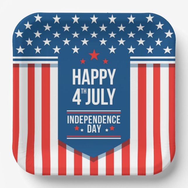Happy 4th of July Stars and Stripes   Paper Plates (Front)