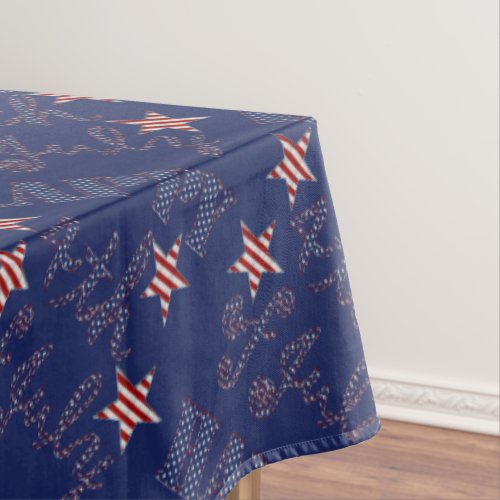 Happy 4th of July Stars and Stripes Red White Blue Tablecloth