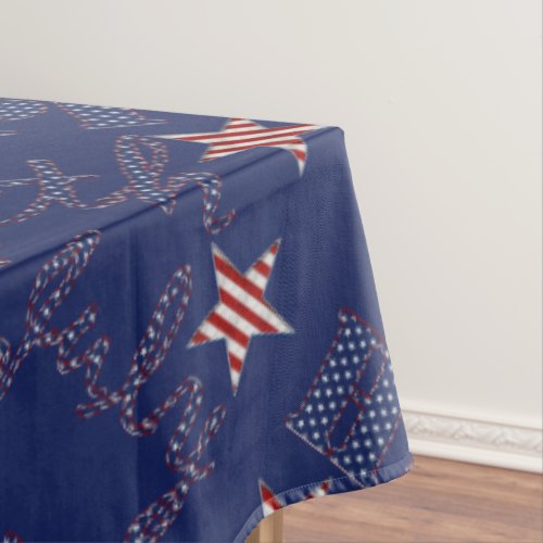 Happy 4th of July Stars and Stripes Red White Blue Tablecloth