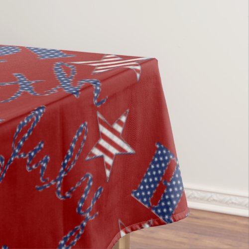 Happy 4th of July Stars and Stripes Text Patriotic Tablecloth