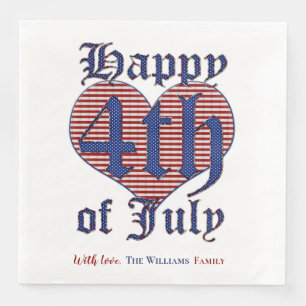 Happy 4th of July Stars and Stripes Typography Paper Dinner Napkins