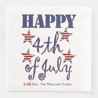 Happy 4th of July Stars and Stripes Typography Paper Dinner Napkins