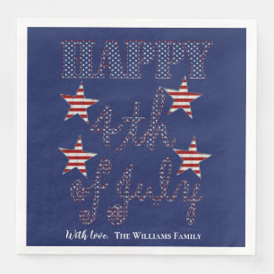 Happy 4th of July Stars and Stripes Typography Paper Dinner Napkins