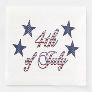 Happy 4th of July Stars and Stripes Typography Paper Dinner Napkins
