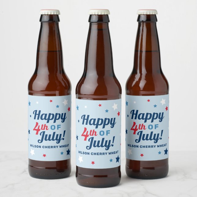 Happy 4th of July Stars Custom Name Beer Bottle Label (Bottles)