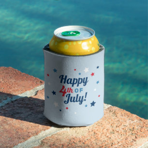 Happy 4th of July Stars Red White Blue Can Cooler