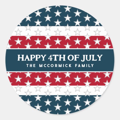 Happy 4th Of July Stars Stripes Family Monogram Classic Round Sticker