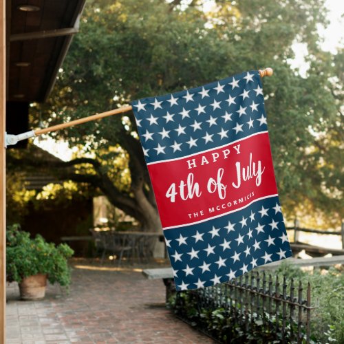 Happy 4th of July Stars Stripes Personalized House Flag