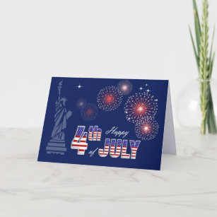 Happy 4th of July. Statue of Liberty and Fireworks Card
