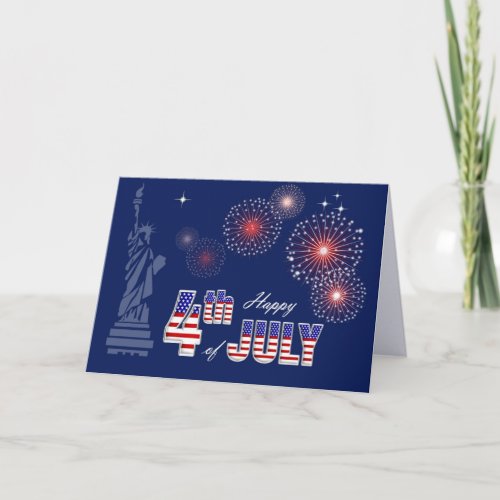 Happy 4th of July Statue of Liberty and Fireworks Card