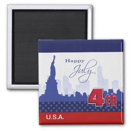 Happy 4th of July Statue of Liberty and Fireworks Magnet