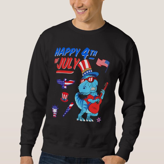 Happy 4th Of July T Rex Dino Dinosaur Baby Toddler Sweatshirt (Front)