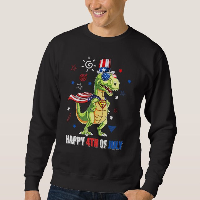 Happy 4th Of July T Rex Patriotic Toddler Boys Kid Sweatshirt (Front)