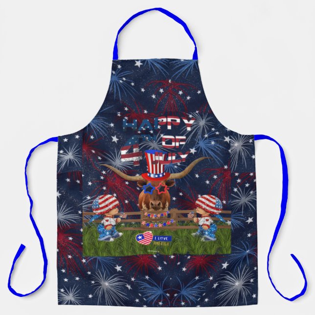 Happy 4th Of July Texas LongHorn Style! Apron (Front)