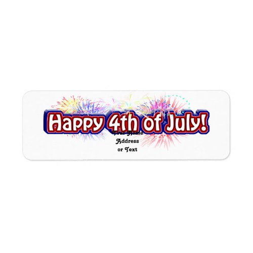 Happy 4th of July Text Design wFireworks Label