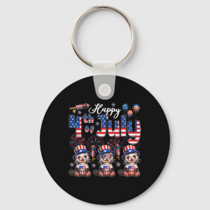 Happy 4th Of July Three Cute Ferrets Sungles Flag Keychain