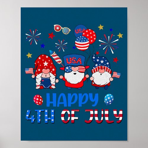 Happy 4th Of July Three Gnomes Patriotic American Poster