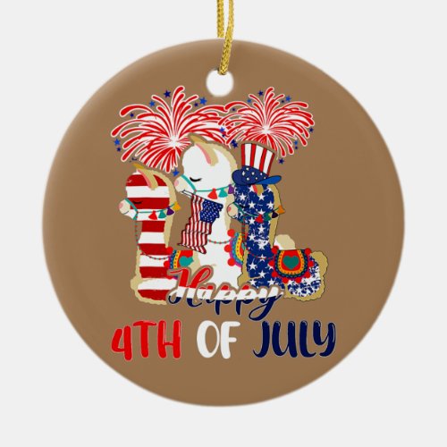 Happy 4th Of July Three Llamas American Flag Ceramic Ornament