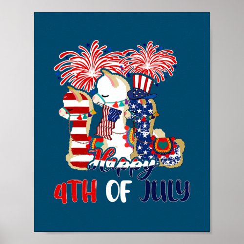 Happy 4th Of July Three Llamas American Flag Poster