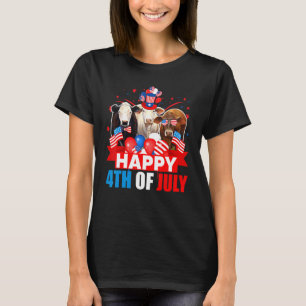 Happy 4th Of July Three Pride American Flag Cow T-Shirt