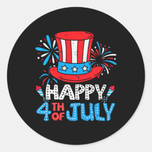 Happy 4th Of July Top Hat Us Flag Patriotic Men Wo Classic Round Sticker