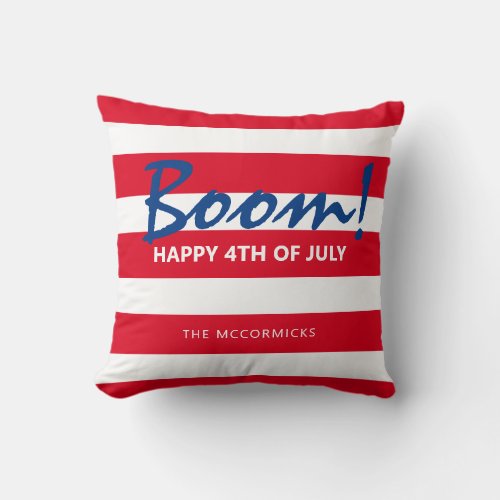 Happy 4th Of July Typography Family Monogram Throw Pillow