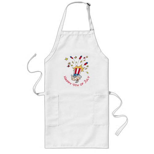 Happy 4th Of July Uncle Sam Fireworks Cartoon Long Apron