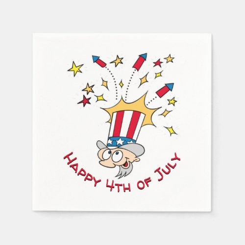 Happy 4th Of July Uncle Sam Fireworks Cartoon Napkins