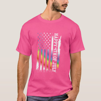 Happy 4Th Of July United States Rainbow w US Flag T-Shirt