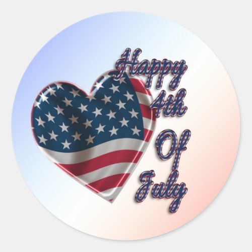 Happy 4th of July USA Flag Heart Classic Round Sticker