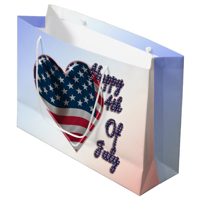 Happy 4th of July USA Flag Heart Large Gift Bag (Front Angled)