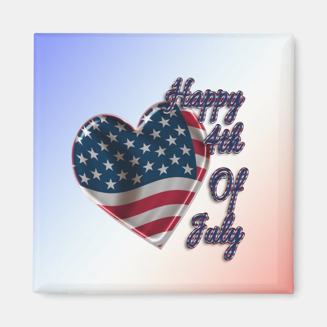 Happy 4th of July USA Flag Heart Magnet (Front)