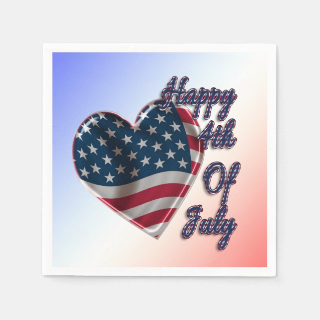 Happy 4th of July USA Flag Heart Napkins (Front)