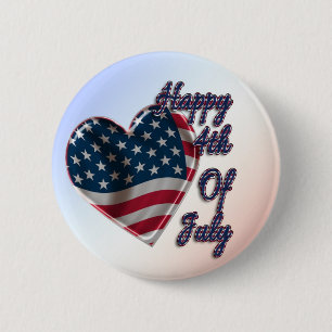 Happy 4th of July USA Flag Heart Pinback Button