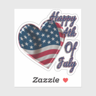 Happy 4th of July USA Flag Heart Sticker