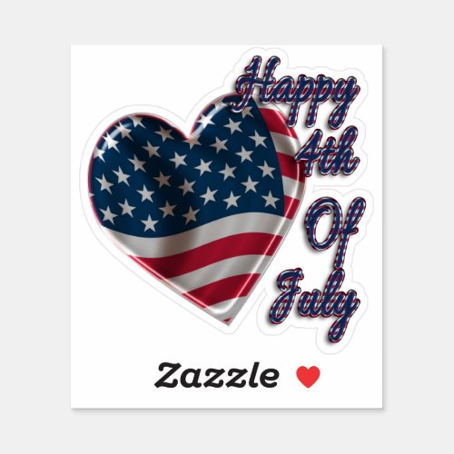 Happy 4th of July USA Flag Heart Sticker