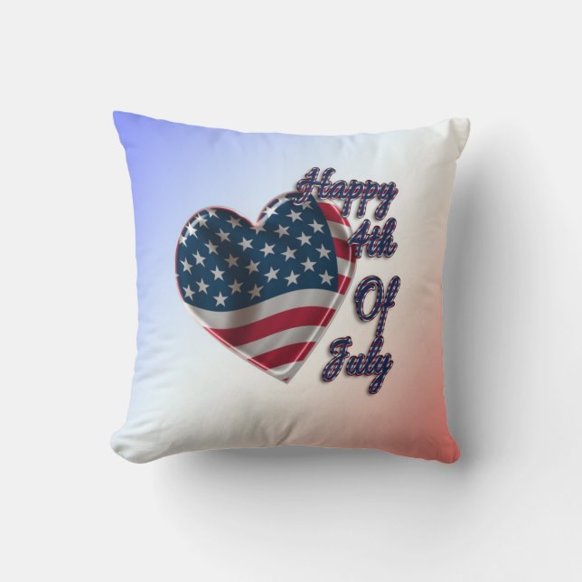 Happy 4th of July USA Flag Heart Throw Pillow (Front)
