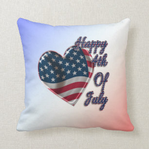 Happy 4th of July USA Flag Heart Throw Pillow