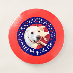 Happy 4th of July USA Funny Smiling Dog Photo Red Wham-O Frisbee