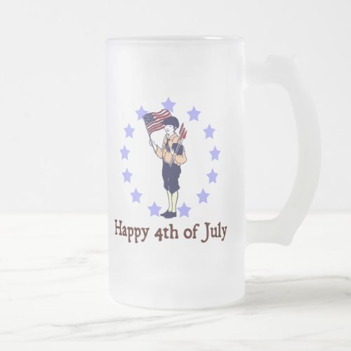 Happy 4th of July Vintage Art Frosted Glass Beer Mug